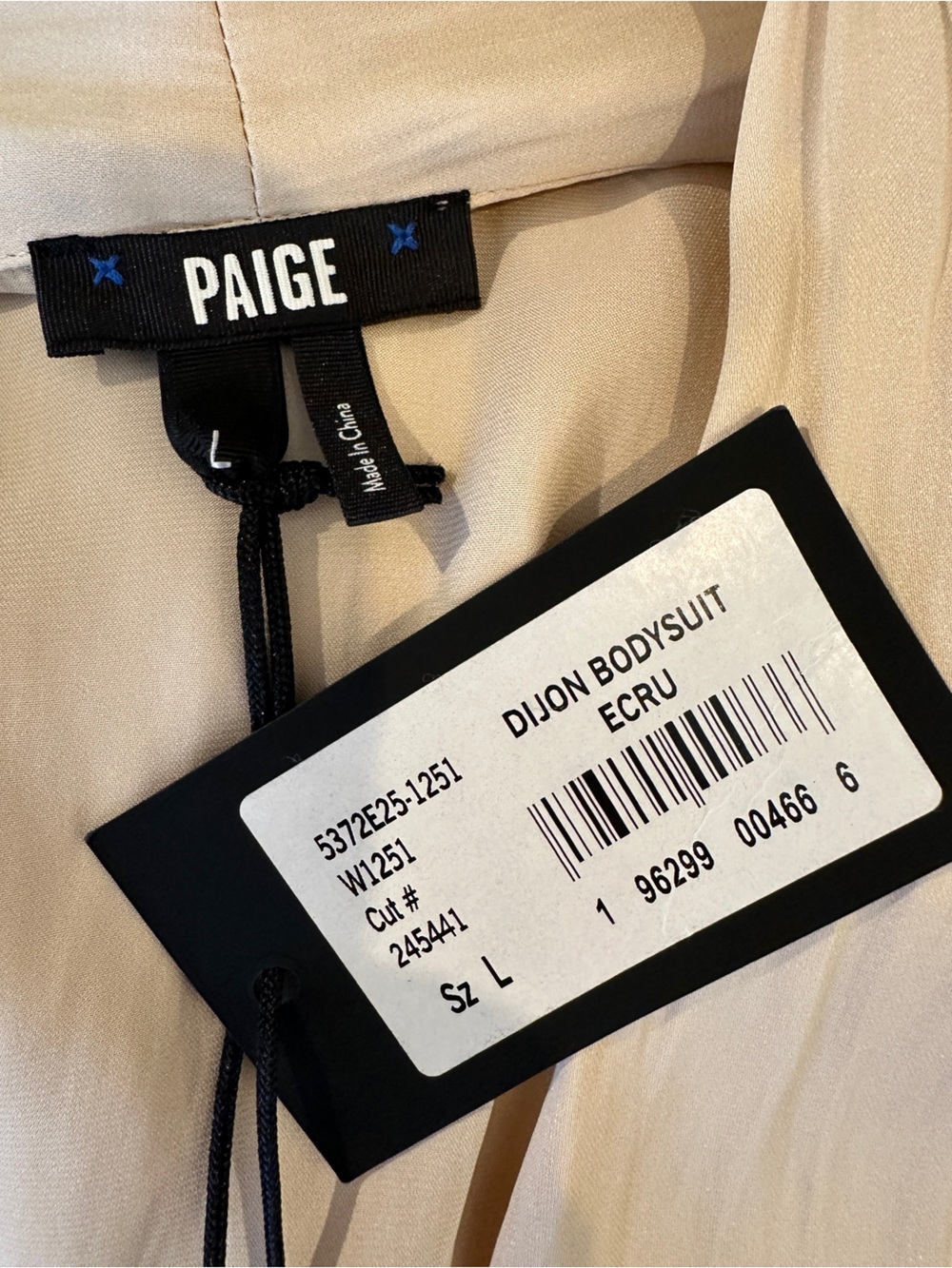 Paige Dijon Bodysuit Champagne Satin Drape Neck Short Sleeve Size Large ECRU - Picture 10 of 14